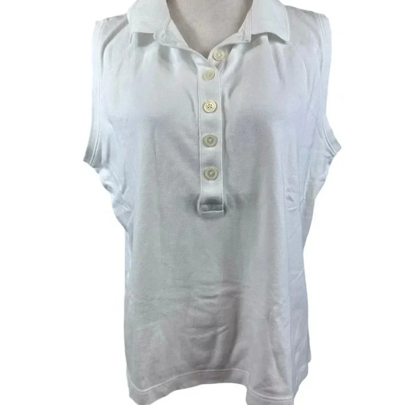 Lands End white sleeveless half button polo top size XL - Picture 2 of 9